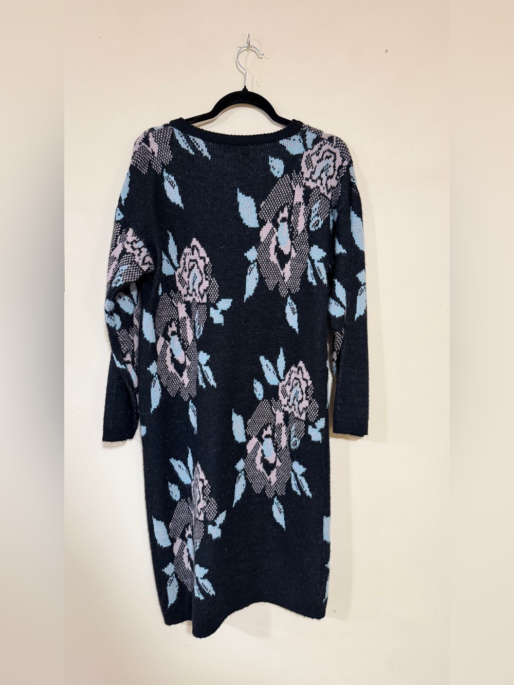 Vintage Algo-Ettes Black Floral Knit Sweater Dress
